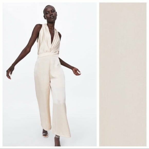 NWT. Zara Cream Sleeveless Jumpsuit - Picture 4 of 6